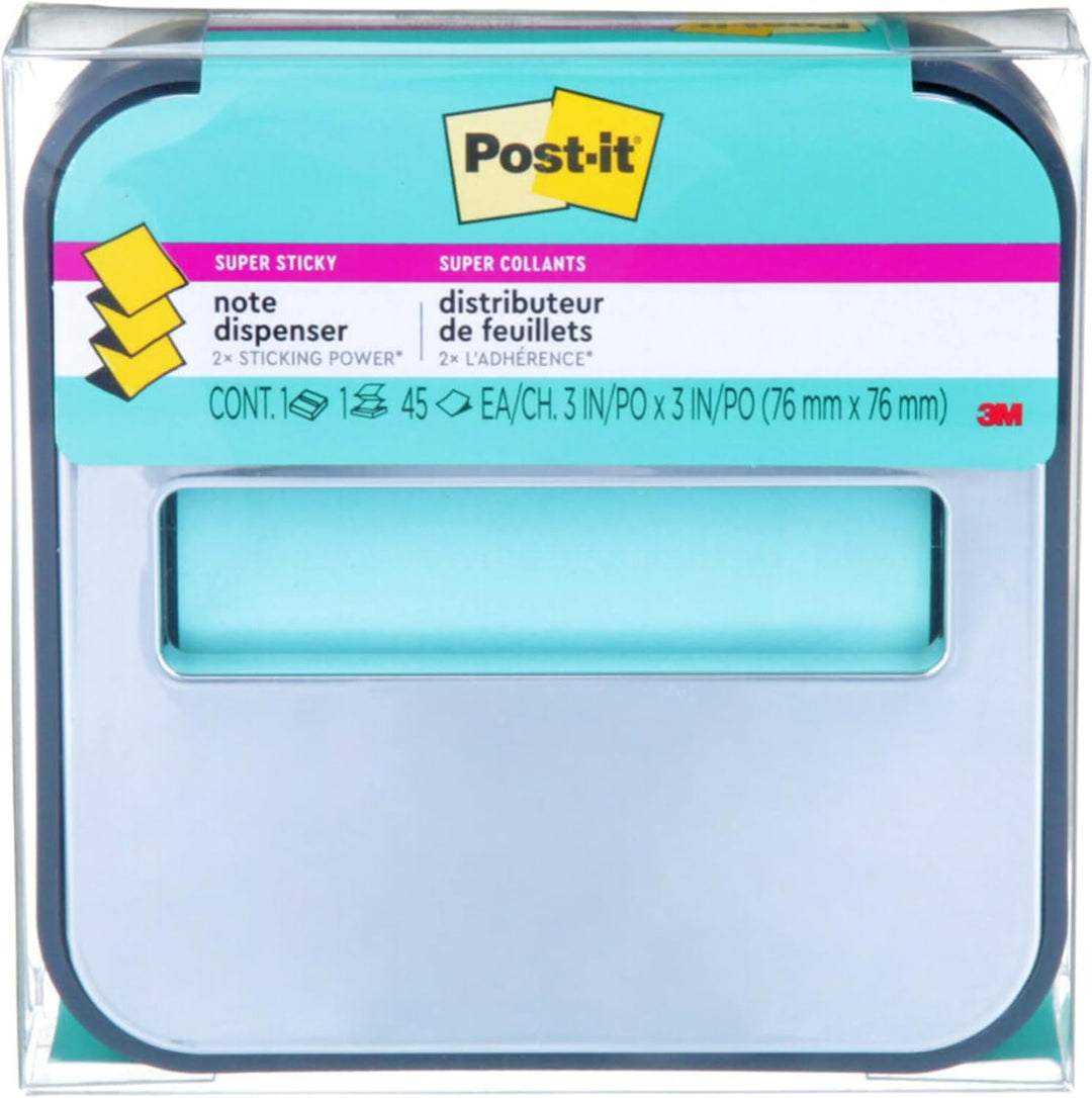Post-it Notizspender mit Post-it Pop-Up-Notizen, schwarzer Boden mit Stahloberseite, 1 Aqua-Spritzer