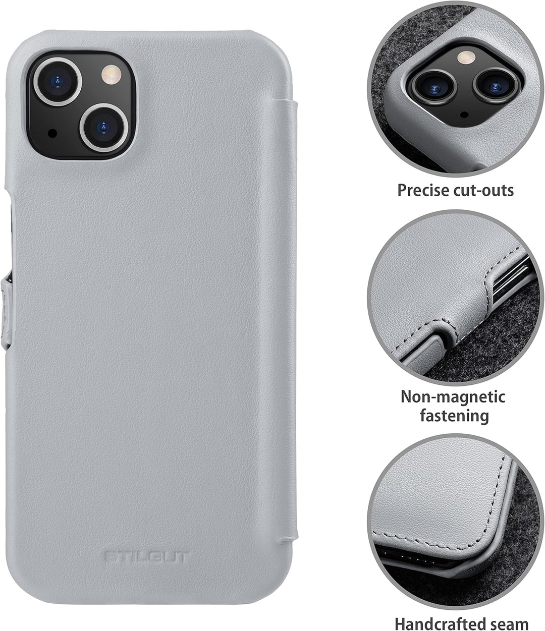 STILGUT Book Case kompatibel mit iPhone 13 mini (5.4“) Hülle aus Leder mit Clip-Verschluss, Klapphül