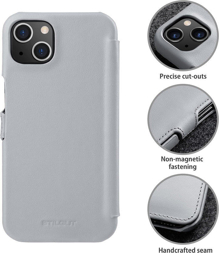 STILGUT Book Case kompatibel mit iPhone 13 mini (5.4“) Hülle aus Leder mit Clip-Verschluss, Klapphül