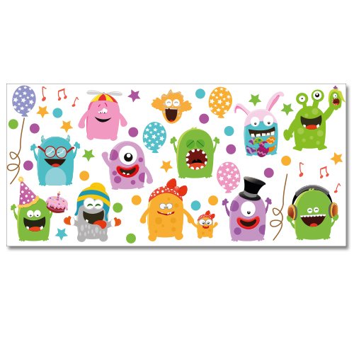 Wandkings Monster Wandsticker XL Set, 50 Aufkleber, Gesamtfläche 130 x 70 cm