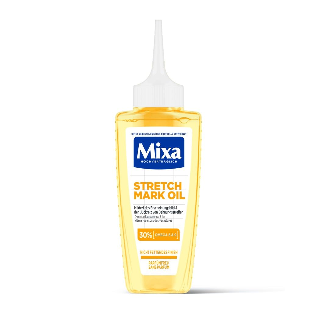 Mixa Stretch Mark Oil, Anti-Dehnungsstreifen Öl, Mildert das Erscheinungsbild & den Juckreiz von Deh