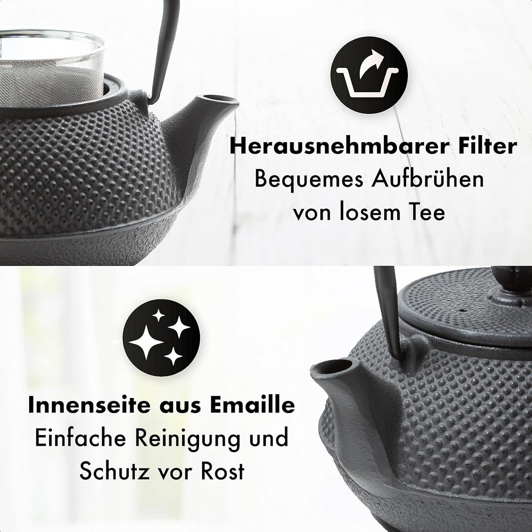 Tealøv TEEKANNE GUSSEISEN SET 800 ML IN GESCHENKBOX | Komplettes Teeservice aus Gusseisen | Gusseise