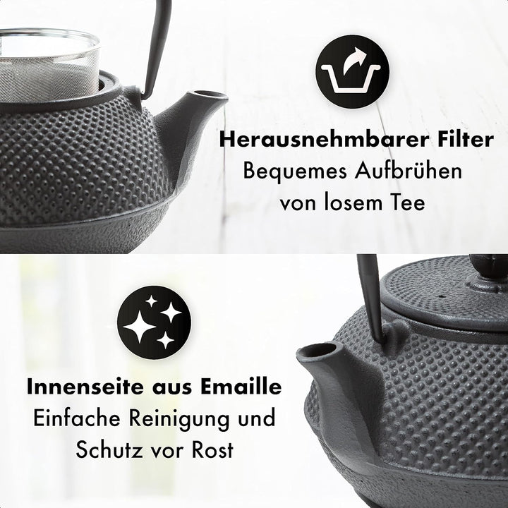 Tealøv TEEKANNE GUSSEISEN SET 800 ML IN GESCHENKBOX | Komplettes Teeservice aus Gusseisen | Gusseise