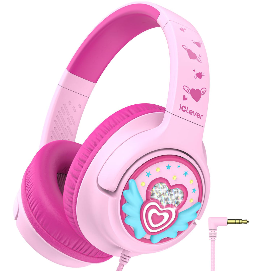 iClever Mädchen Kopfhörer Kinder mit 3,5 mm Kabel für Schule/Tablet/Reisen | SafeSound Tech 3.0, Ste