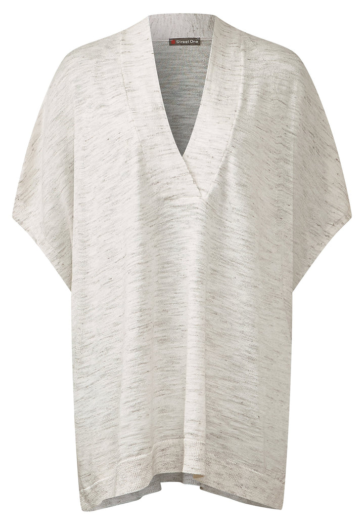 Street One Damen Pullover Lang kurzer Arm Farbe: Weiss/Grau Gr. 44 Luftig Leichter Pullover mit kurz