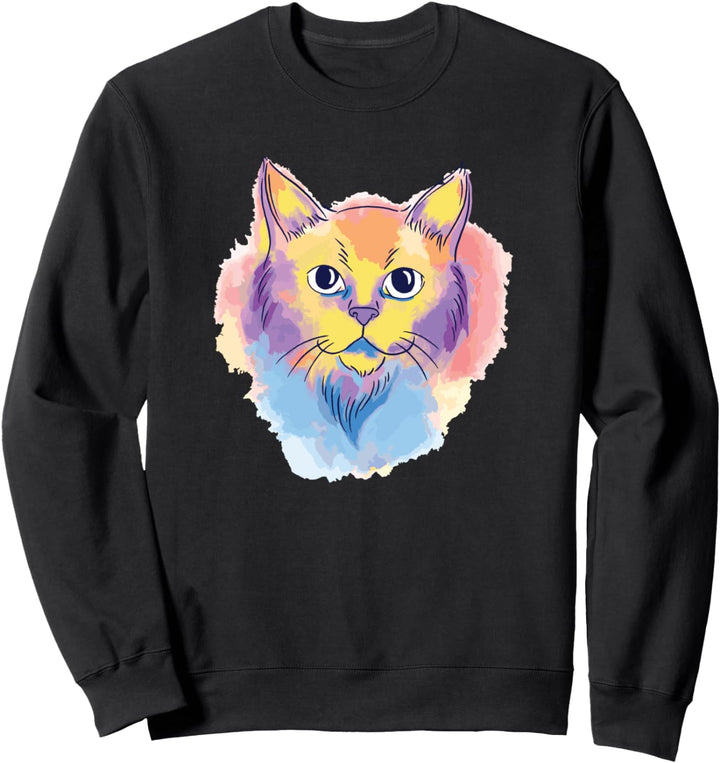 Cute Aquarell Katze Geschenk, Katzen machen mich glücklich Sweatshirt