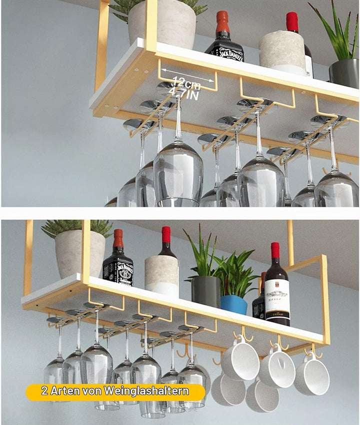 DSVONAUS Deckenregal Decken Weinregal ， Eisen Massivholz Deckenregal Regale Stemware Holder ， Für Ba