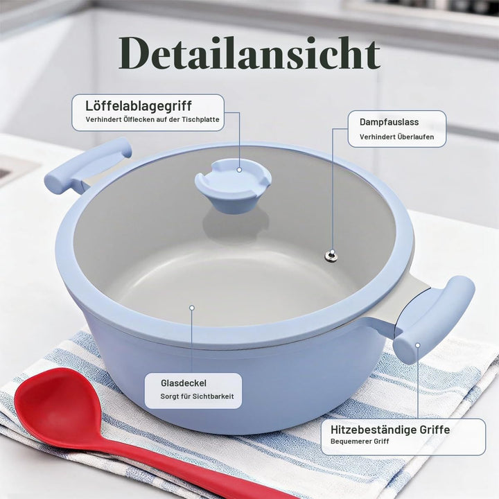 AIKENBBKK Kochtopf 24cm mit Deckel, 5L Antihaft Aluminium Schmortopf mit Keramik-Beschichtung, kühl