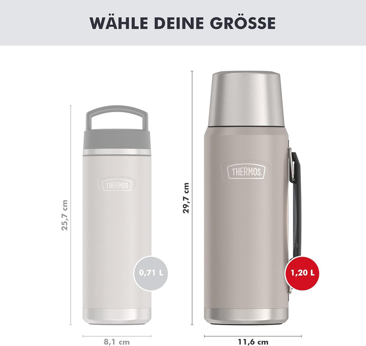 THERMOS ICON BEVERAGE BOTTLE 1,20l, beige/sandstone mat, Thermosflasche 1200ml, Isolierflasche mit T