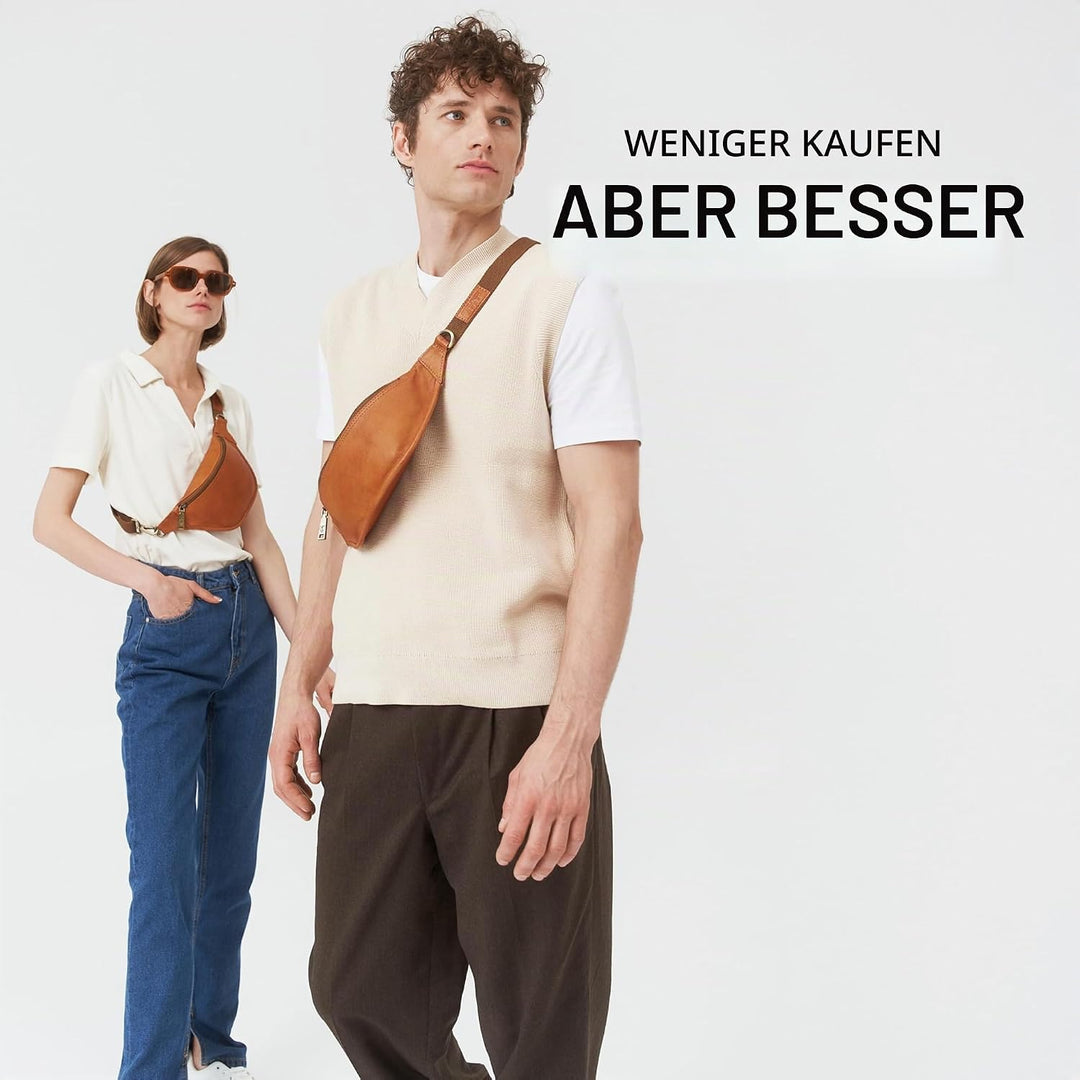 Berliner Bags Vintage Bauchtasche aus Leder Kai, Fanny Pack für Damen und Herren - Braun (Braun M),