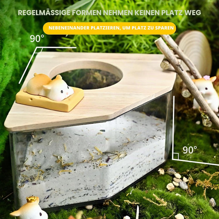 PLUSHCEWT Hamster Sandbad,Hamster Sandbad Container,Transparentes Hamster Sandbad mit Holzdeckel,Ham