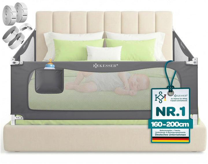KESSER® Bettschutzgitter 180 cm, Bettgitter Kinderbett höhenverstellbar | Rausfallschutz Bett für Ba