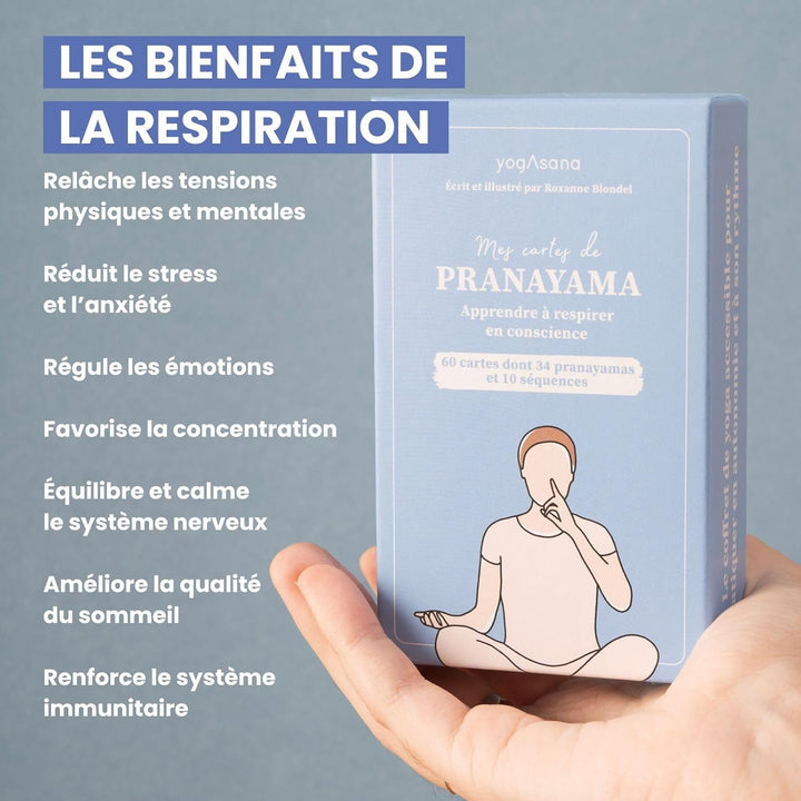 Yogasana Pranayama Kartenspiel, französisches Kartenspiel, 60 Karten – Lerne mit Bewusstsein zu atme