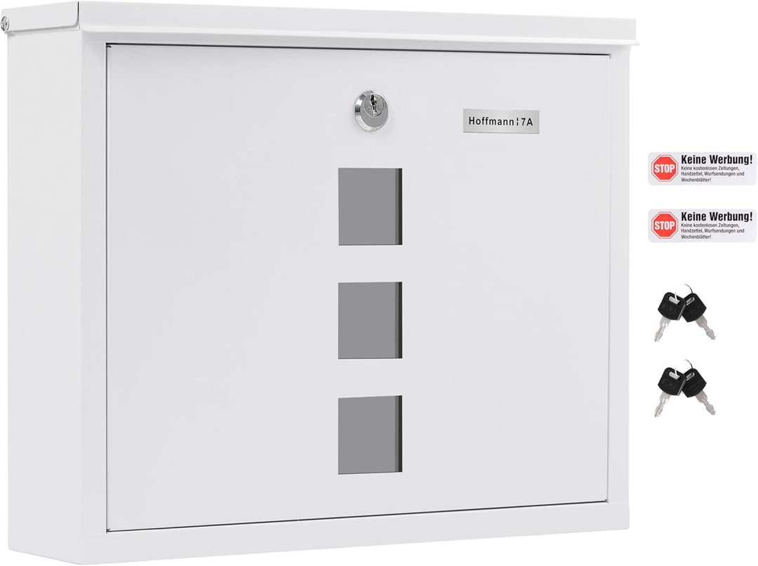 Zedelmaier XL personalisiert Briefkasten mit Edelstahl Namensschild Weiss Wandbriefkasten Postkasten