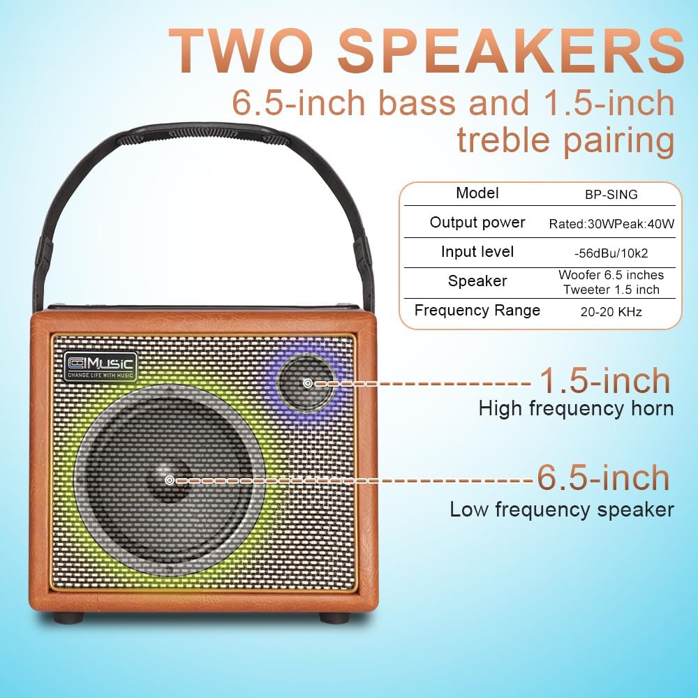 Coolmusic BP Sing Karaoke Maschine mit 1 Mikrofones, Tragbaren Bluetooth Lautsprecher mit OTG Unters