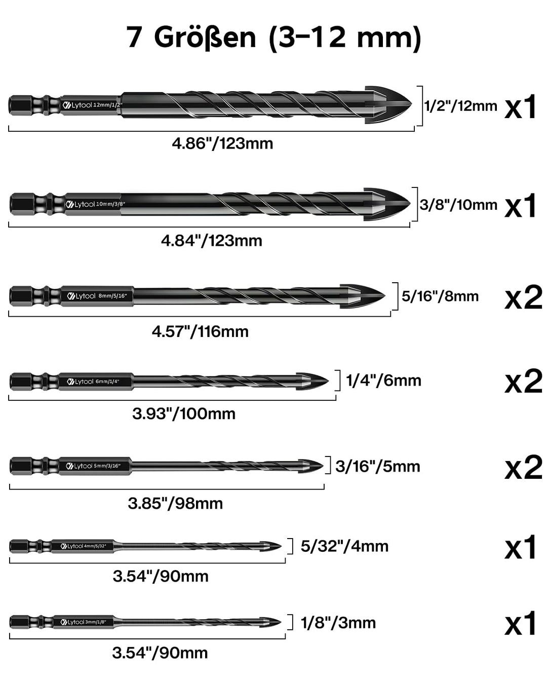 Fliesenbohrer, Lytool 10 tlg.Glasbohrer Steinbohrer Bohrer Set mit Sechskantschaft Universalbohrer f