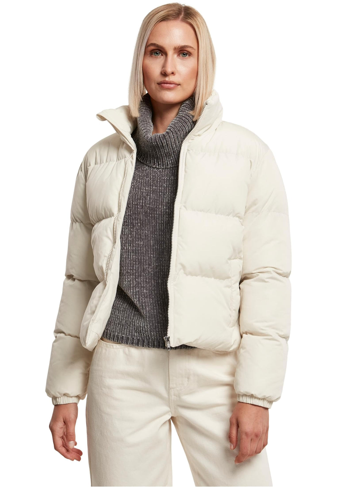 Urban Classics Damen Ladies Short Peached Puffer Jacket L whitesand, L whitesand