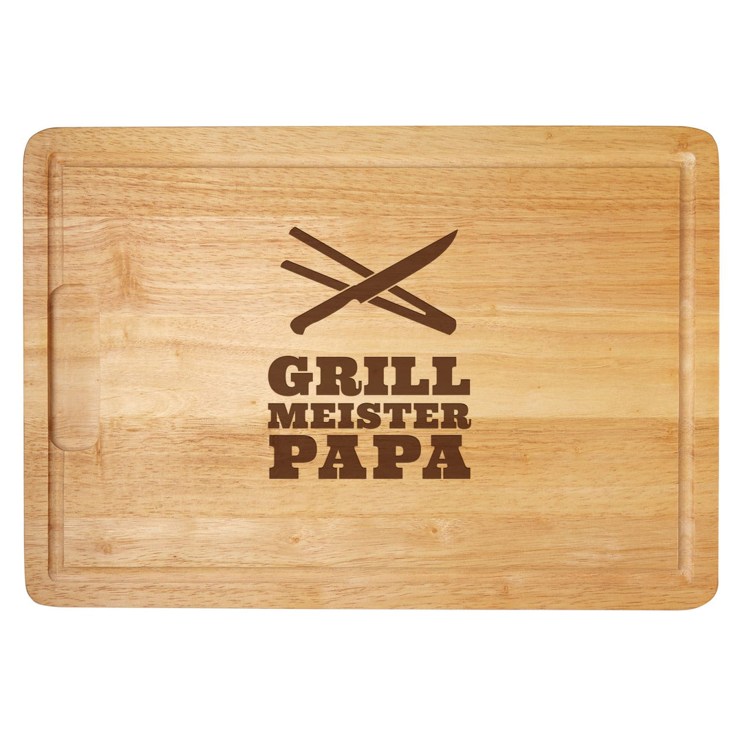 Grillbrett mit Gravur, Holz Schneidebrett für Papa, Brotzeitbrett mit Grillmeister Motiv, Vatertagsg