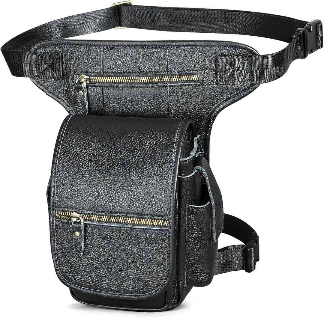 Herren Canvas + Leder Motorrad Reiten Tasche Beinbeutel Beintasche Aussenbeintasche Hüfttasche Drop