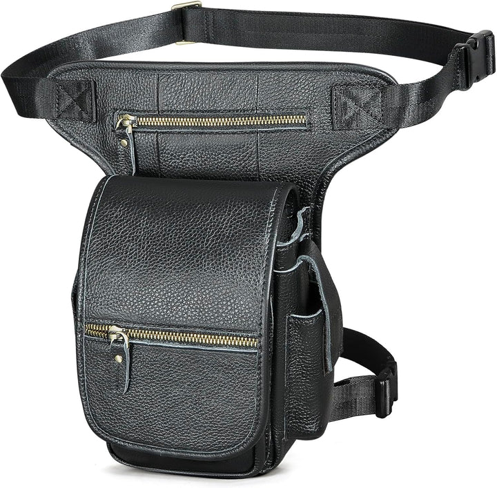 Herren Canvas + Leder Motorrad Reiten Tasche Beinbeutel Beintasche Aussenbeintasche Hüfttasche Drop