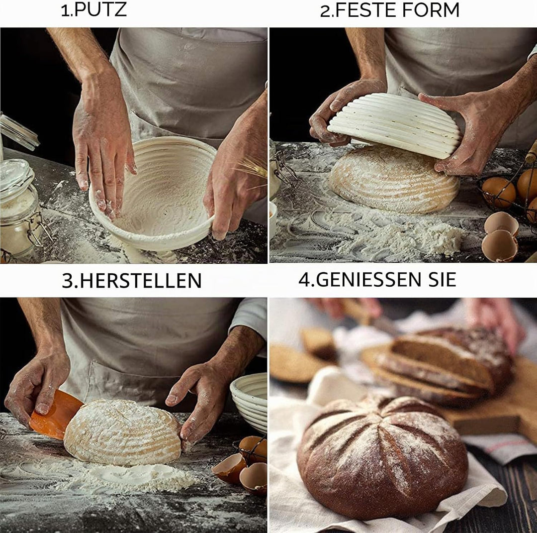 Gärkörbchen Set,Gärkorb zum Brotbacken 23cm Rund & 21cm Oval,100% Natürliches Rattan,Brotkorb Mit Le