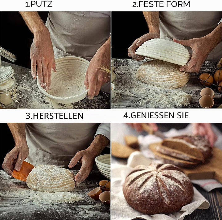 Gärkörbchen Set,Gärkorb zum Brotbacken 23cm Rund & 21cm Oval,100% Natürliches Rattan,Brotkorb Mit Le