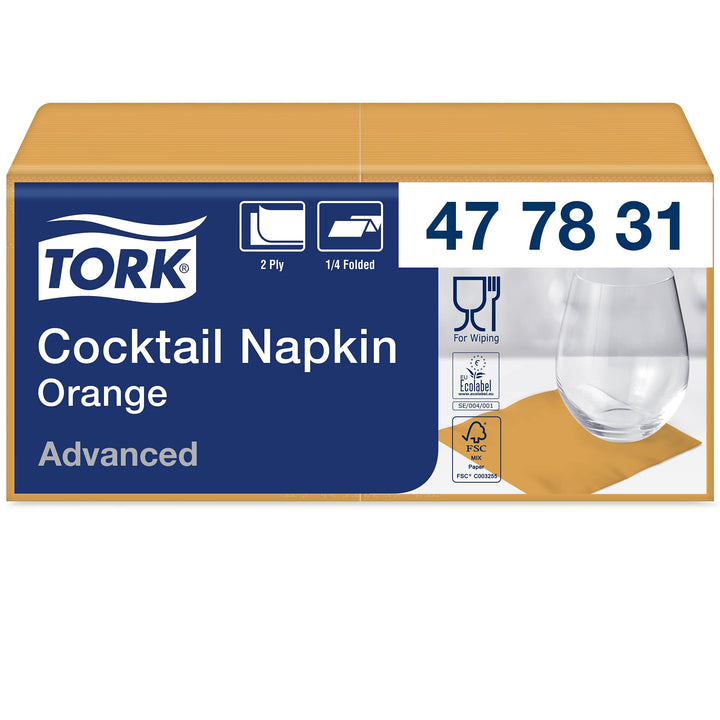 Tork 477831 Cocktailservietten Orange / Cocktail Serviette in Advanced Qualität mit 1/4 Falz / 12 x