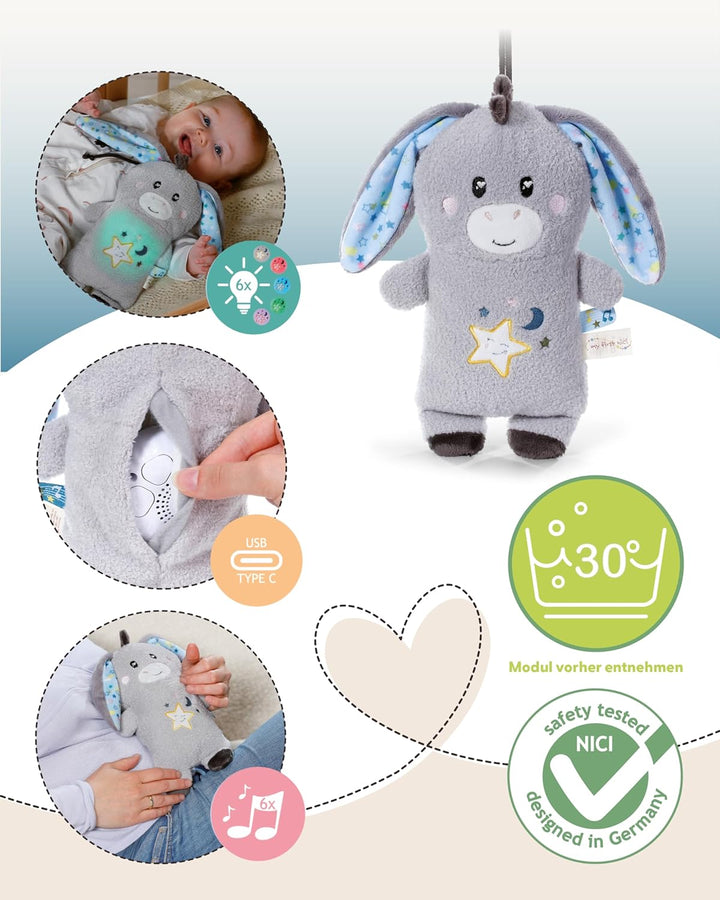 NICI Baby Einschlafhilfe Kuscheltier Esel Littledoo 25cm multifunktional in Geschenkbox - grau - Plü