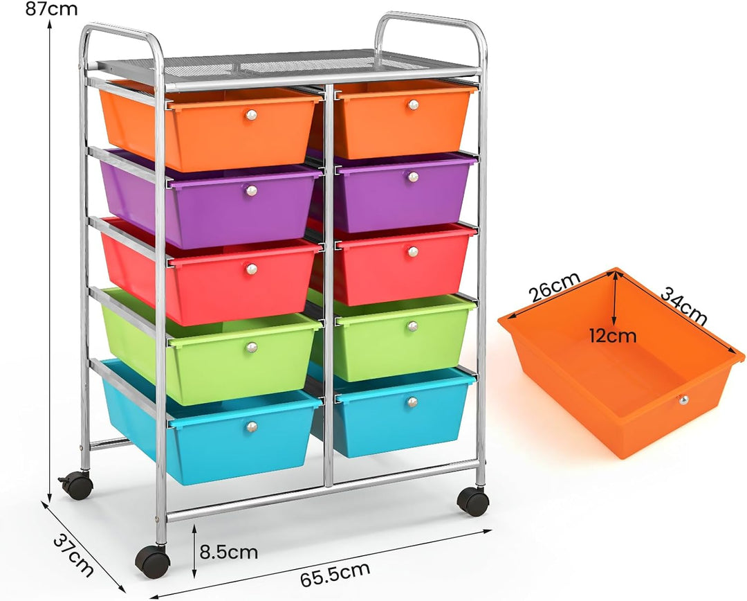 KOMFOTTEU Rollwagen mit 10/15 Schubladen stapelbar, Badrollwagen Rollcontainer mit Metallrahmen, All