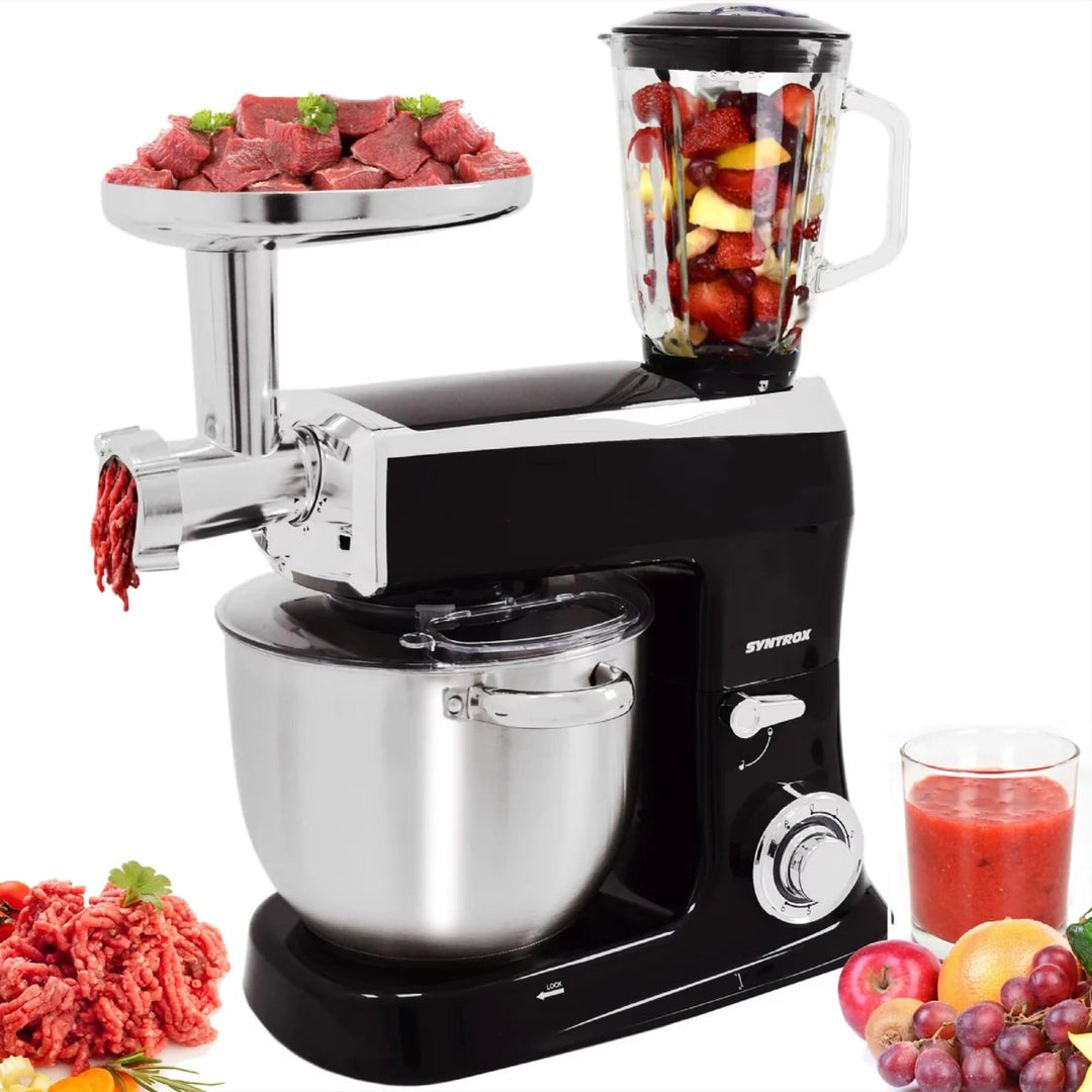 Syntrox Schwarz Küchenmaschine Wasas Mixen & Zerkleinern 7,5 Liter, Mixer und Fleischwolf in einem,