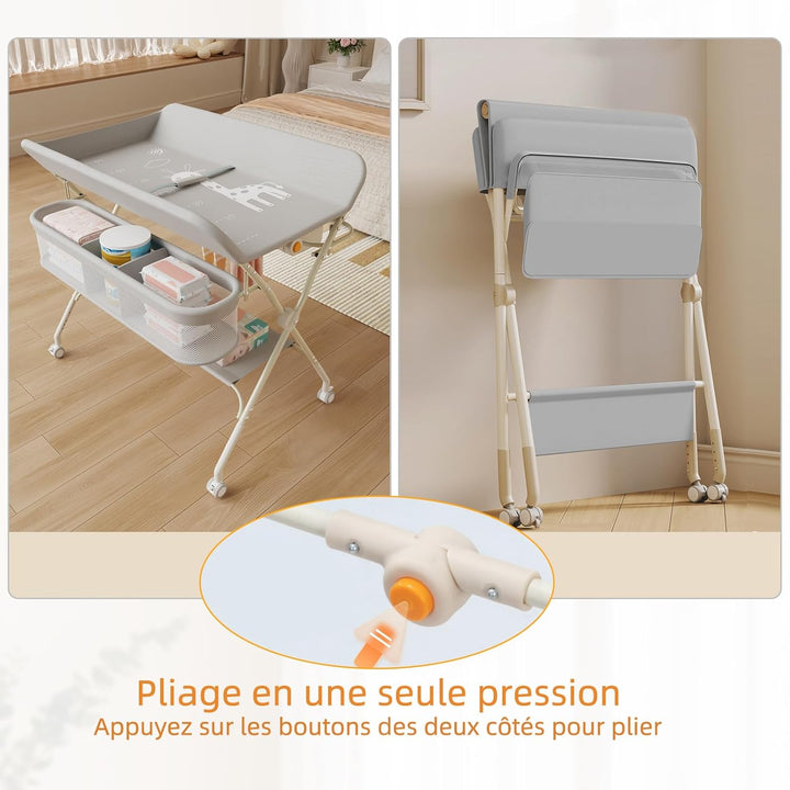 OHMG Wickeltisch für Babys,tragbarer klappbarer Wickeltisch mit Rollen,Mobile wickeltisch klappbar,w