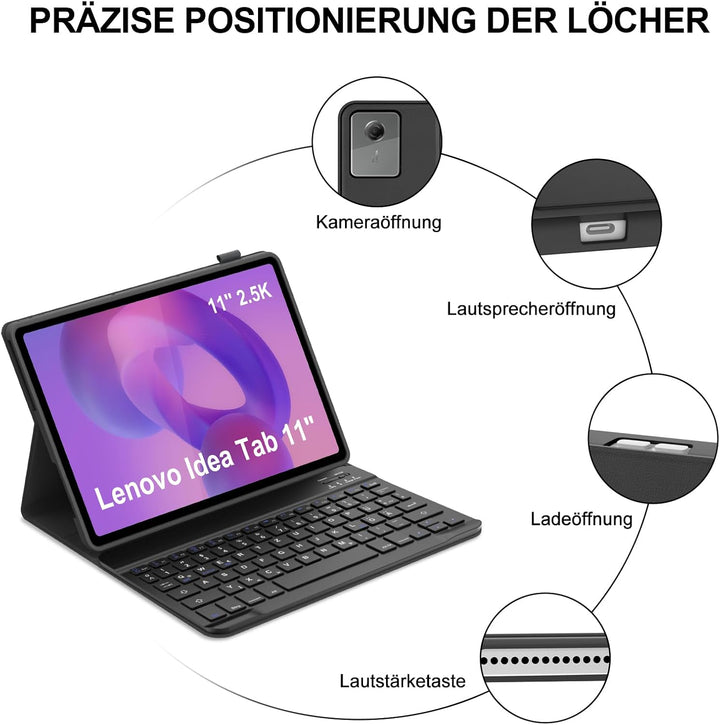IVEOPPE Hülle mit Tastatur für Lenovo Idea Tab 11" 2025 / Tab M11 2024 | Abnehmbare Magnetisch QWERT