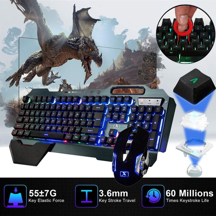 LexonElec Wireless 2.4G wiederaufladbare Tastatur Maus Set 3800mAh Grosse Kapazität Regenbogen-Gamer