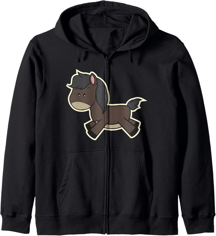 Zeichnung Pferd Comic Cartoon Stil Geschenk Reiterin Pferde Kapuzenjacke