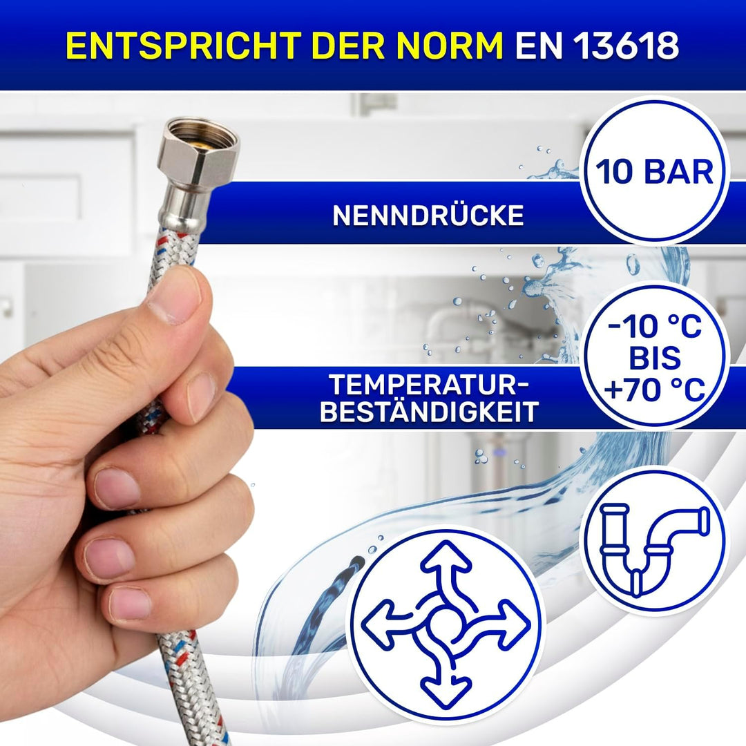 Flexibles Wasseranschluss 25 cm mit Edelstahlgewebe Innengewinde-Innengewinde 3/8” x 3/8” mit einem