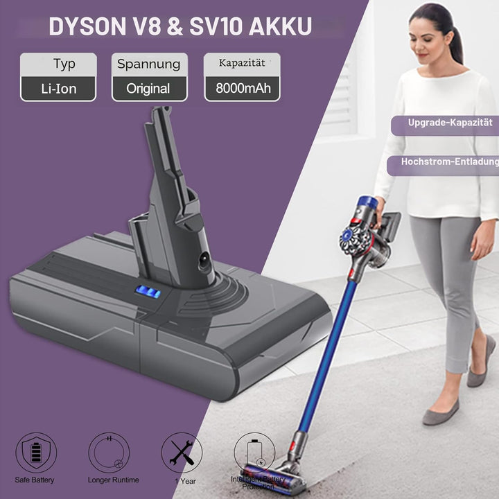 Akku für Dyson V8 SV10, LONGFIT Li-ion Ersatzakku 6500mAh V8 Absolute V8 Animal V8 Fluffy V8 Motörhe