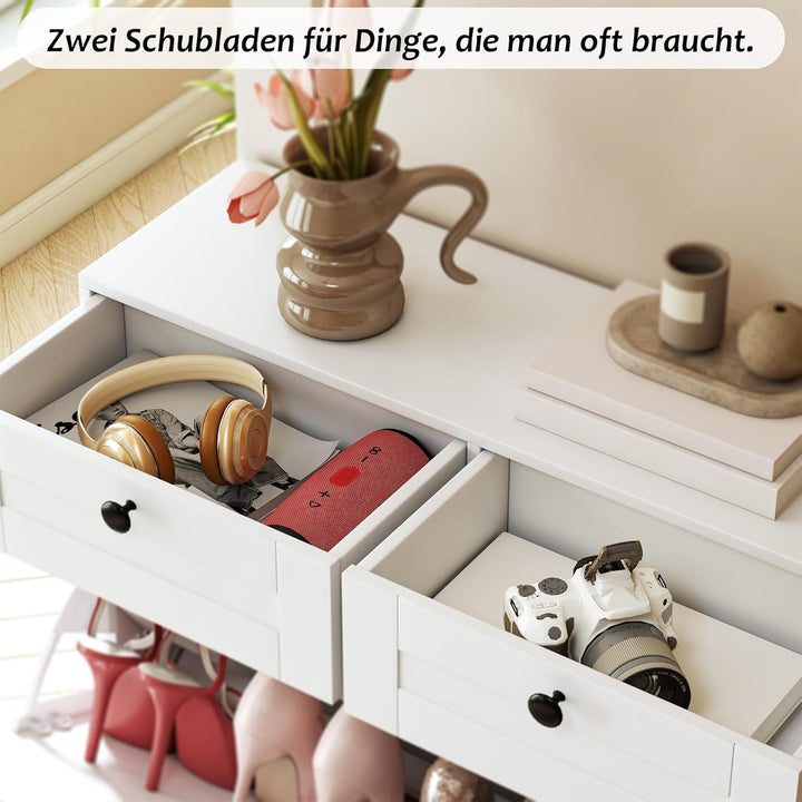4 Ebenen Schuhschrank mit 2 Klappen und 2 Schubladen, Schmaler Schrank mit anpassbarem Fach und Umki