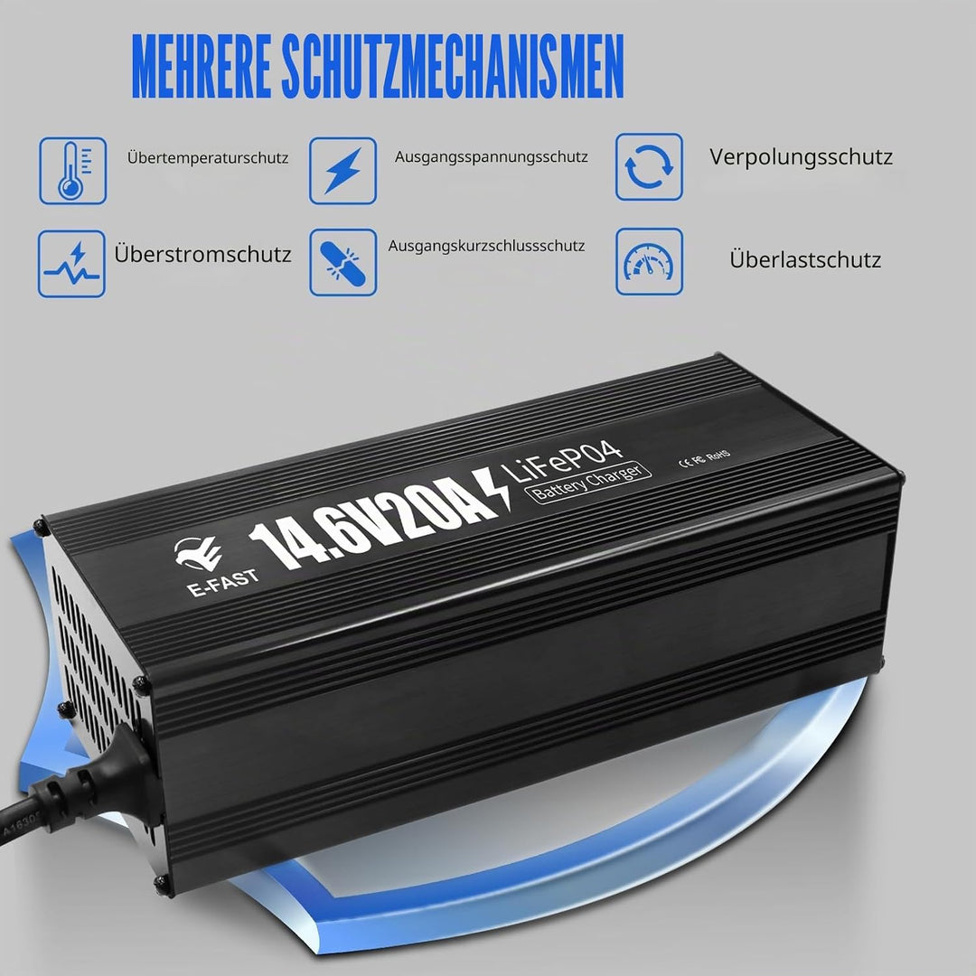 LiFePO4 Batterieladegerät 14,6V 20A Ladegerät 12V für Lithium Batterie Schnelles Aufladen für Wieder