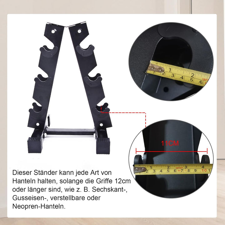Hantelständer, Schwerlast-Hantelablage für Zuhause und Fitnessstudio, Platzsparender 3-stufiger Kurz
