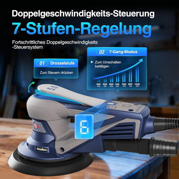 Bürstenloser Exzenterschleifer mit 150/125 mm Schleifteller, 5,0 mm 350 W Exenterschleifmaschine mit