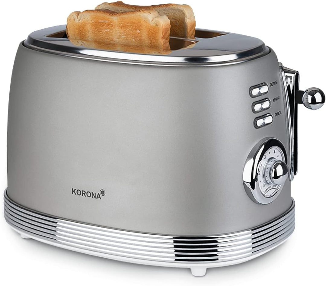 Korona 21667 Toaster | 2 Scheiben | Retro Design | Grau | 6 Bräunungsstufen | Retro | Auftauen,Röste