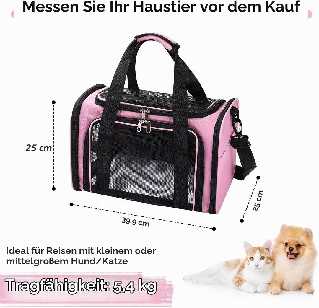 Pomodee Transportbox für Katze und Hund bis 5.5kg, Tragbare Autotaugliche Transporttasche, Faltbare