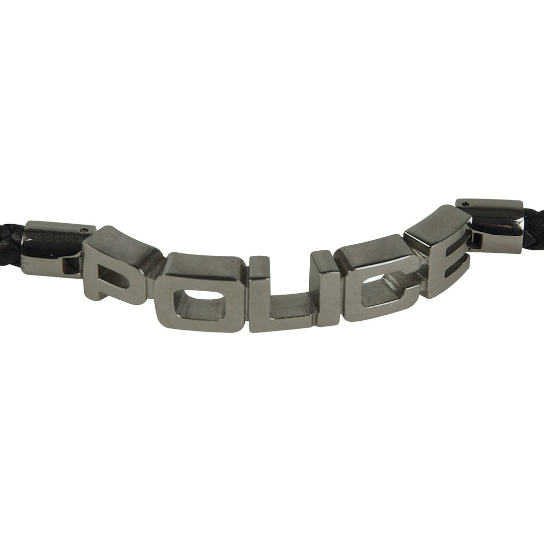 POLICE Leder Armband SIGNATURE Herren Schmuck Edelstahl Schwarz PJ23873BLB.01-L