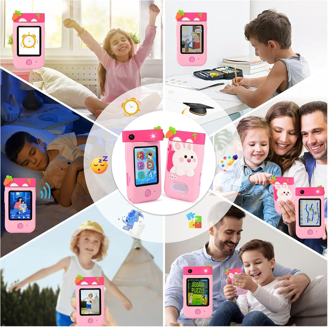Kinder Handy Smartphone Spielzeug mit 180° Drehobjektiv &32GB Karte, Kinderkamera mit Touchscreen&Si