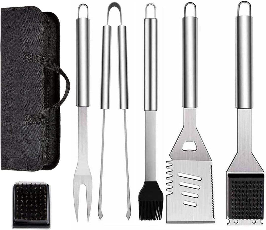 ZWMYF Edelstahl Grillbesteck-Set 6-TLG Professionelle Grill Bestecksets in Tragetasche BBQ Grillwerk