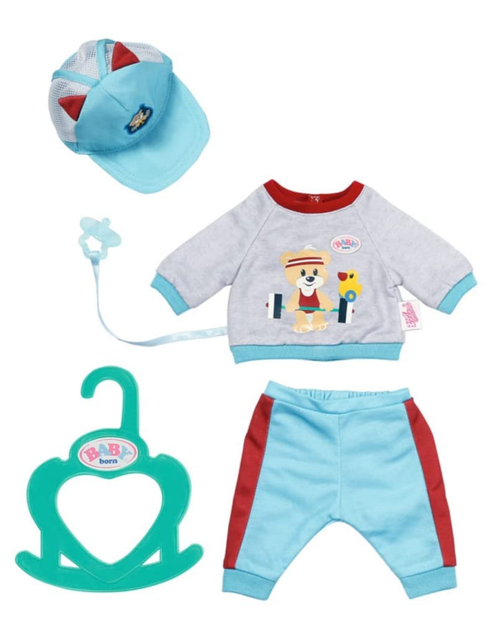 BABY born Little Sport Outfit, Set aus Puppenkleidung mit Kappe, Hose, Shirt und Schnuller, für 36 c