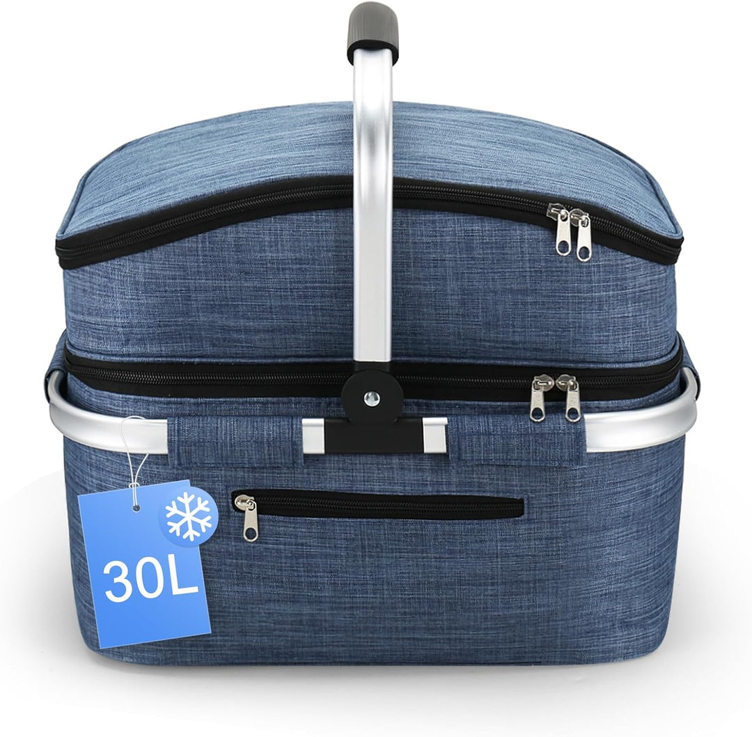 Nagoyuki 30L Einkaufskorb, Kühltasche, Faltbarer Kühlkorb, Doppellagige Einkaufstasche, Praktischer