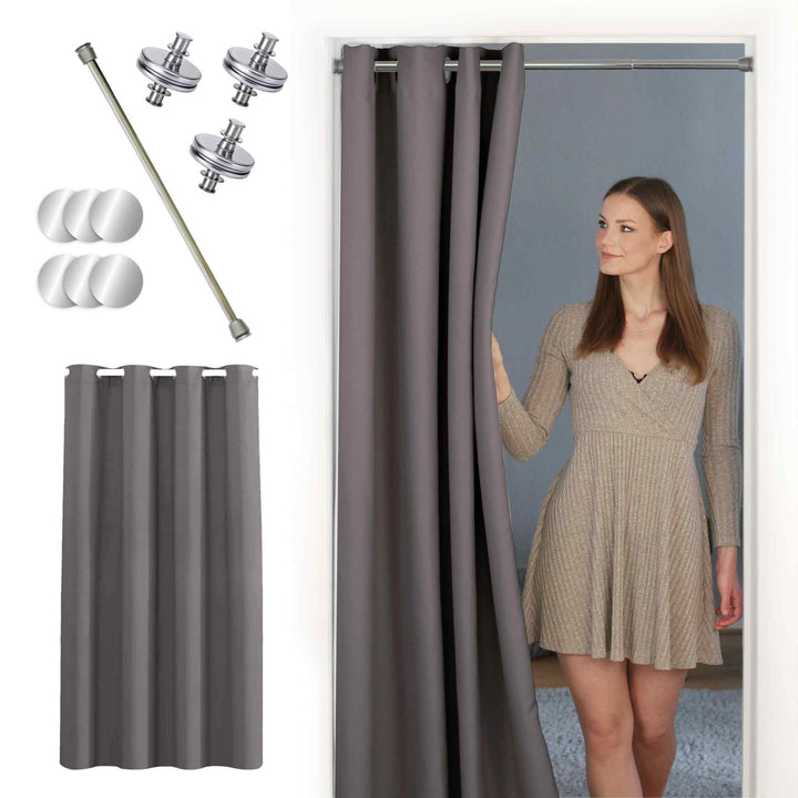 tinycurtains, Türvorhang mit Teleskopstange, einfache Montage in nur 1 Minute ohne Bohren (Türvorhan