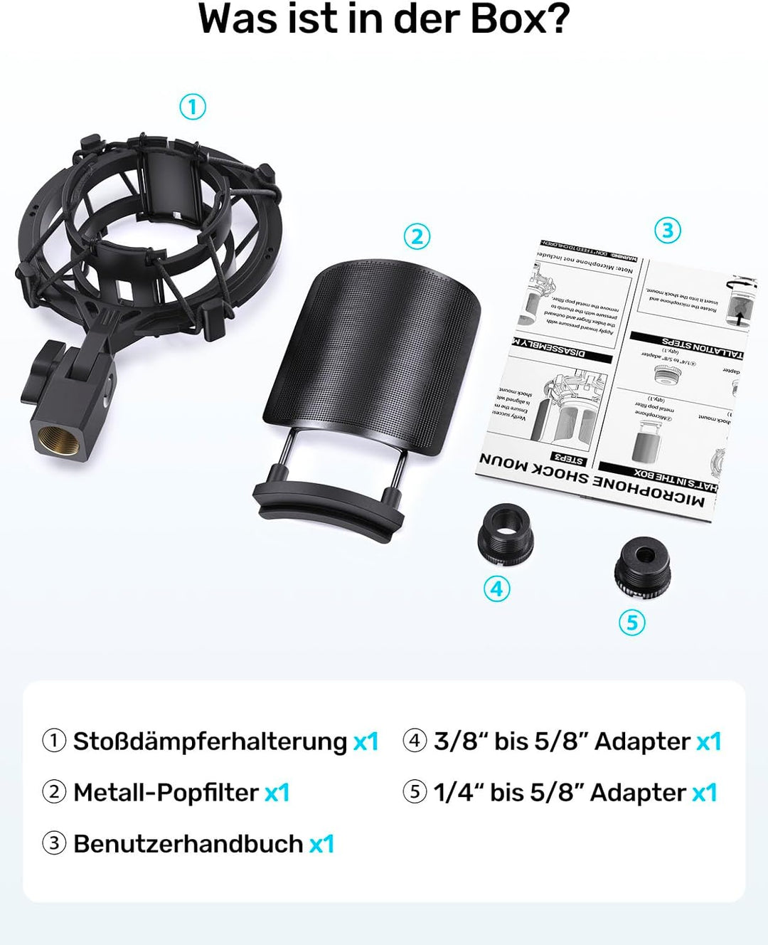 AT2020 Microphone Shock Mount Mikrofon-Stossdämpferhalterung mit Metall-Popfilter Anti-Vibrations-Au