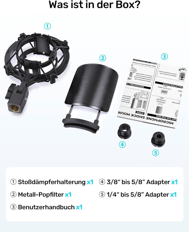 AT2020 Microphone Shock Mount Mikrofon-Stossdämpferhalterung mit Metall-Popfilter Anti-Vibrations-Au